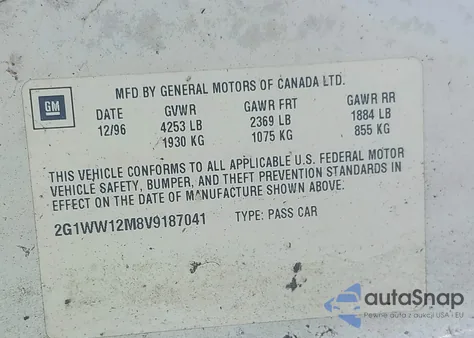 1997 Chevrolet Monte Carlo Ls из США, поврежденный, VIN 2G1WW12M8V9187041